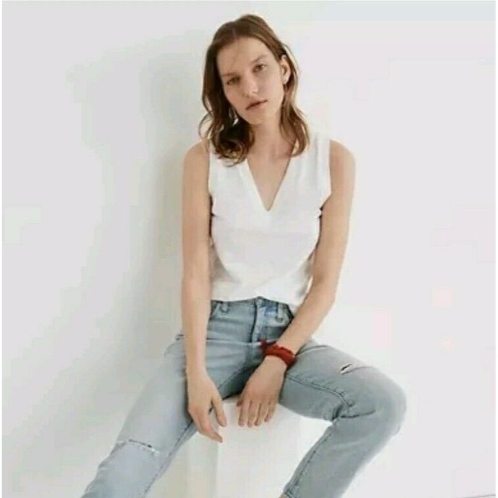 Madewell White Whisper Cotton V-Neck Tank Top Women Size M